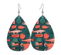 Pendientes de piel con diseño de lágrima con estampado de salmón, accesorio colgante de gota de agua para fiestas de vacaciones