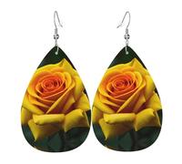 Pendientes de piel con diseño de lágrima con imagen de rosa amarilla, accesorio colgante de gota de agua para fiestas de vacaciones