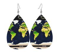 Pendientes de piel con diseño de lágrima con mapa del mundo, accesorio colgante de gota de agua para fiestas de vacaciones