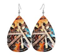 Pendientes de piel con diseño de lágrima de guitarra eléctrica mágica para mujer, con gancho, para fiestas, uso diario, talla única, Cuero