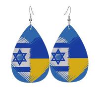 Pendientes de piel con diseño de lágrima de Israel y Ucrania, con gancho, para fiestas, uso diario, talla única, Cuero