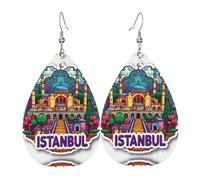 Pendientes de piel con diseño de lágrima de la mezquita colorida de Estambul para mujer, con gancho, a la moda, vintage, fiesta, uso diario, talla única, Cuero