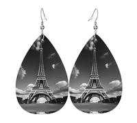 Pendientes de piel con diseño de lágrima de la Torre Eiffel y la nube de París, accesorio colgante de gota de agua para fiestas de vacaciones