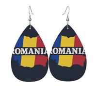 Pendientes de piel con diseño de lágrima de mapa de Rumania para mujer, con gancho, vintage, fiesta, uso diario, talla única, Cuero