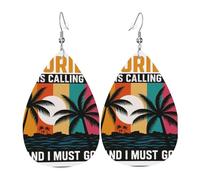 Pendientes de piel con diseño de lágrima de We'Re Going To Florida, con gancho, a la moda, vintage, fiesta, uso diario, talla única, Cuero