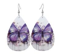 Pendientes de piel con diseño de mariposa y pintura al óleo morada. Pendientes impresos en forma de gota de agua, adecuados para escenas diarias, fiestas y citas