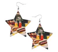Pendientes de piel con diseño de perritos calientes y limonada, ligeros, para mujer, para fiestas de cumpleaños, talla única, Cuero sintético