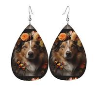 Pendientes de piel con diseño de perro niña con flores. Elegante forma de lágrima, perfectos para mujeres y una gran opción decorativa para fiestas y vacaciones.