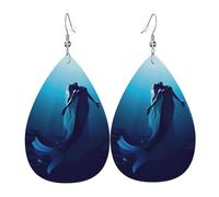 Pendientes de piel con diseño de sirena azul para mujer, diseño de lágrima, ligeros, para uso diario, fiesta, fecha, talla única, Cuero