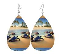 Pendientes de piel con diseño de tortugas en la playa. Elegante forma de lágrima, perfectos para mujeres y una gran opción decorativa para fiestas y vacaciones.