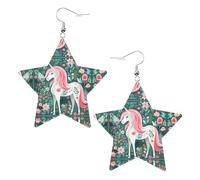 Pendientes de piel con diseño de unicornio con pelo rosa, en forma de estrella, accesorios ligeros y elegantes para fiestas, bailes y la vida cotidiana.