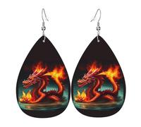 Pendientes de piel con diseño del rey dragón de fuego. Elegante forma de lágrima, perfectos para mujeres y una gran opción decorativa para fiestas y vacaciones.