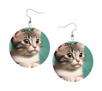 Pendientes de piel con estampado de gato curioso para mujer, aretes de aro colgantes, perfectos para fiestas de disfraces y accesorios para niñas, talla única, Cuero