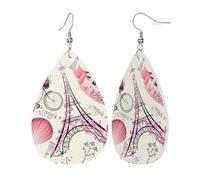 Pendientes de piel con estampado de la Torre de París y una bicicleta para mujer, aretes colgantes de lágrima, accesorios de joyería