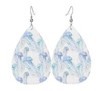 Pendientes de piel con estampado de medusas 3D para mujer, aretes colgantes de lágrima, perfectos para fiestas y accesorios de disfraces, talla única, cuero, sin piedras preciosas