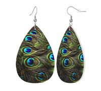 Pendientes de piel con estampado de pavo real fresco para mujer, aretes colgantes de lágrima, accesorios de joyería