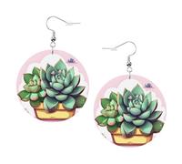 Pendientes de piel con estampado de suculentas de dibujos animados para mujer, aretes de aro colgantes, perfectos para fiestas de disfraces y accesorios de niña, talla única, Cuero