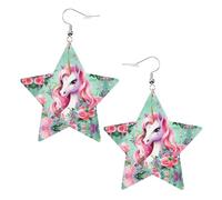 Pendientes de piel con estampado de unicornio rosa en forma de estrella, accesorios ligeros y elegantes para fiestas, bailes y la vida cotidiana.