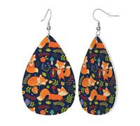 Pendientes de piel con estampado de zorro y flor de animal para mujer, aretes colgantes de lágrima, accesorios de joyería