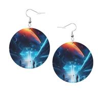 Pendientes de piel con estampado futuro de ciencia ficción para mujer, aretes de aro colgantes, perfectos para fiestas de disfraces y accesorios de niña, talla única, Cuero