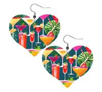Pendientes de piel con forma de corazón de cóctel tropical, para mujer, boda, baile, uso diario, accesorios, talla única, Cuero sintético