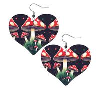 Pendientes de piel con forma de corazón de hongos mágicos para mujer, accesorios de boda, bailes, uso diario, talla única, Cuero sintético