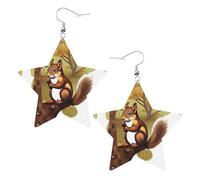 Pendientes de piel con forma de estrella con estampado de ardilla que come nueces, accesorios ligeros y elegantes para fiestas, bailes y la vida cotidiana.