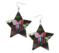 Pendientes de piel con forma de estrella con estampado de insectos extraños, accesorios ligeros y elegantes para fiestas, bailes y la vida cotidiana.