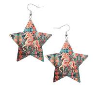 Pendientes de piel con forma de estrella con estampado de unicornio de corte de papel rosa, accesorios ligeros y elegantes para fiestas, bailes y la vida cotidiana.