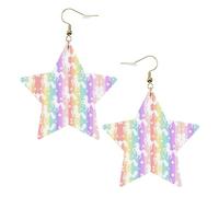 Pendientes de piel con forma de estrella de unicornios en rayas coloridas, accesorios de moda, ligeros, festivales, fiestas, vida cotidiana, One Size, Cuero, Sin piedra preciosa