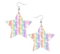 Pendientes de piel con forma de estrella de unicornios en rayas coloridas, accesorios de moda, ligeros, festivales, fiestas, vida cotidiana, One Size, Cuero, Sin piedra preciosa