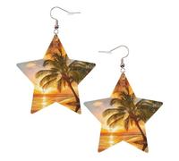 Pendientes de piel con forma de estrella y palmera hawaiana, accesorios de moda, ligeros, festivales, fiestas, vida cotidiana, One Size, Cuero, Sin piedra preciosa