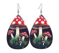 Pendientes de piel con forma de gota de agua con forma de hongos mágicos para mujer, para fiestas de cumpleaños, bodas, bailes, talla única, Cuero sintético
