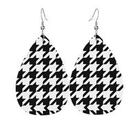 Pendientes de piel con forma de gota de agua negra para mujer, diseño de pata de gallo, para fiestas de cumpleaños, bodas, bailes, talla única, Cuero sintético