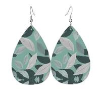 Pendientes de piel con forma de gota de agua y hojas de color gris menta para mujer, para fiestas de cumpleaños, bodas, bailes, talla única, Cuero sintético
