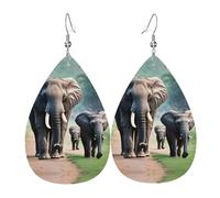 Pendientes de piel con forma de lágrima con estampado de elefantes, accesorio colgante de gota de agua para fiestas de vacaciones