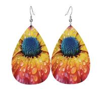 Pendientes de piel con forma de lágrima de crisantemo de rocío para mujer, aretes colgantes ligeros de PVC, ganchos de plata 925, impresiones de doble cara, regalo hipoalergénico