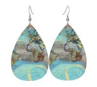 Pendientes de piel con forma de lágrima de mapa del mundo, accesorios para mujer, aretes versátiles adecuados para viajes y viajes.