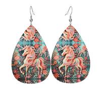 Pendientes de piel con forma de lágrima de unicornio de corte de papel rosa, decoración de ropa, adecuados para fiestas, vacaciones y vida cotidiana
