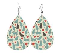 Pendientes de piel con forma de lágrima Happy Walking Kitty para mujer, con gancho, a la moda, vintage, fiesta, uso diario, talla única, Cuero