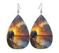 Pendientes de piel con forma de lágrima para mujer, diseño de elefantes africanos, aretes colgantes ligeros de PVC, ganchos de plata 925, impresiones de doble cara, regalo hipoalergénico