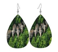 Pendientes de piel con forma de lágrima para mujer, diseño de elefantes africanos, ligeros, ganchos de plata 925, impresiones de doble cara, regalo hipoalergénico