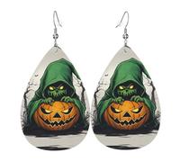 Pendientes de piel con forma de lágrima para mujer, diseño de fantasmas verdes, horror, Halloween, calabaza, 1 impresión, ligeros, de cuero, colgantes, regalo de moda, talla única, Cuero, Sin piedra