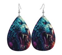 Pendientes de piel con forma de lágrima para mujer, diseño de león de montaña con colores mágicos, aretes colgantes ligeros de PVC, ganchos de plata 925, impresiones de doble cara, regalo