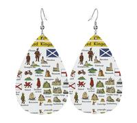 Pendientes de piel con forma de lágrima y símbolo cultural del Reino Unido, con gancho, para fiestas, uso diario, talla única, Cuero