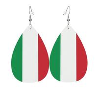 Pendientes de piel con la bandera de Italia. Elegante forma de lágrima, perfectos para mujeres y una gran opción decorativa para fiestas y vacaciones.