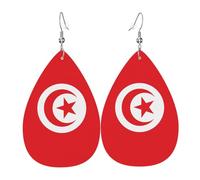 Pendientes de piel con la bandera de Túnez. Elegante forma de lágrima, perfectos para mujeres y una gran opción decorativa para fiestas y vacaciones.