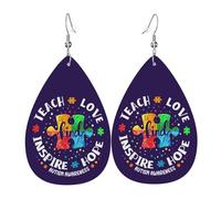 Pendientes De Piel Concientización Sobre El Autismo Maestro Enseñar Esperanza Textura Ligera De Lujo Pendientes De Cuero En Forma De Lágrima Moda Para Adecuados Para Fiestas Vida Cotidiana