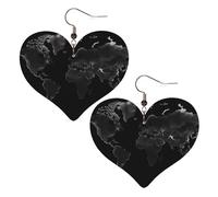 Pendientes De Piel Corazón Del Mapa Del Mundo Negro Moda Pendientes De Piel Decoración De Ropa Para Vida Cotidiana Decoración De Ropa