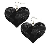Pendientes De Piel Corazón Del Mapa Del Mundo Negro Textura Ligera De Lujo Aretes De Cuero Con Forma De Lágrima Para Mujer Para Vida Cotidiana Vacaciones